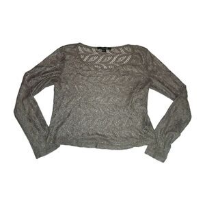 Forever 21 S Cropped Long Sleeve Lace Blouse Metallic Silver Goth Grunge Sheer